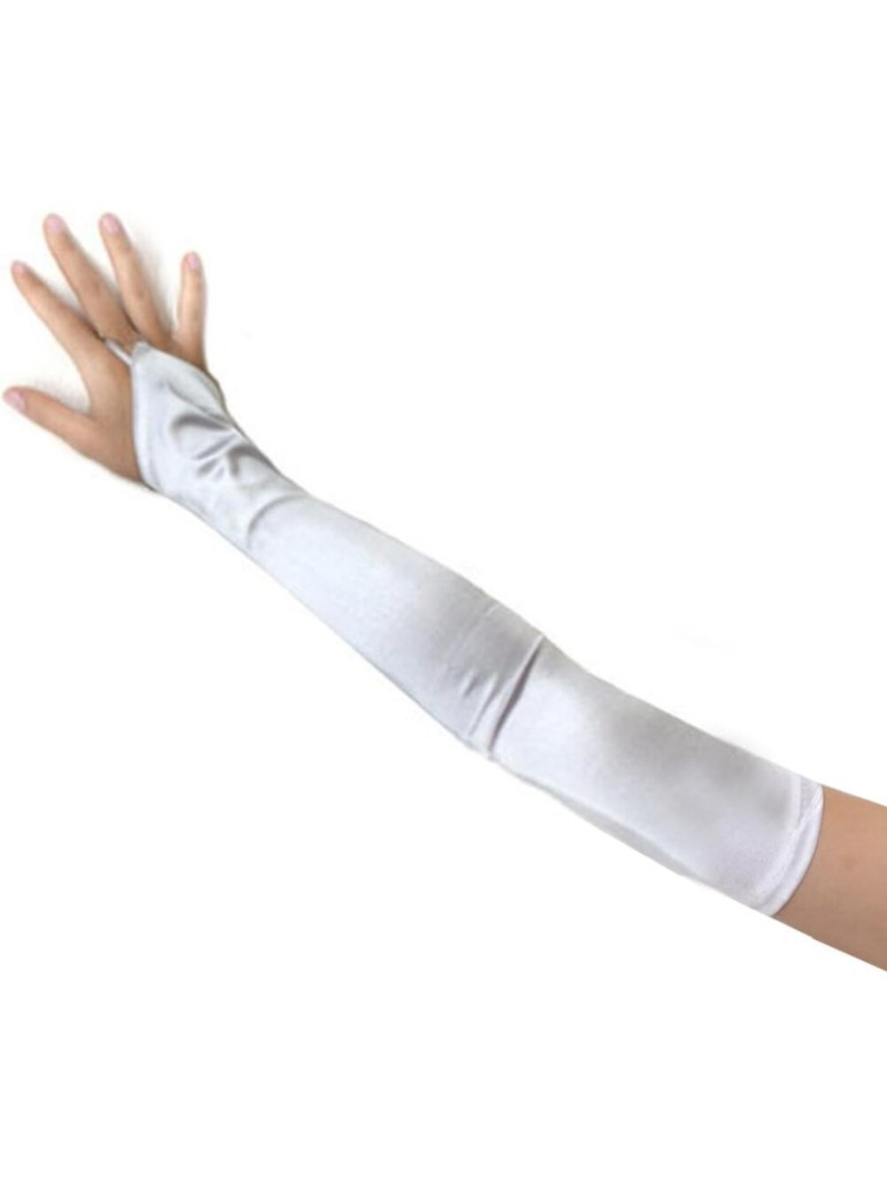 Women's White Over The Elbow Fingerless 23" Long Bridal Long Satin Gloves